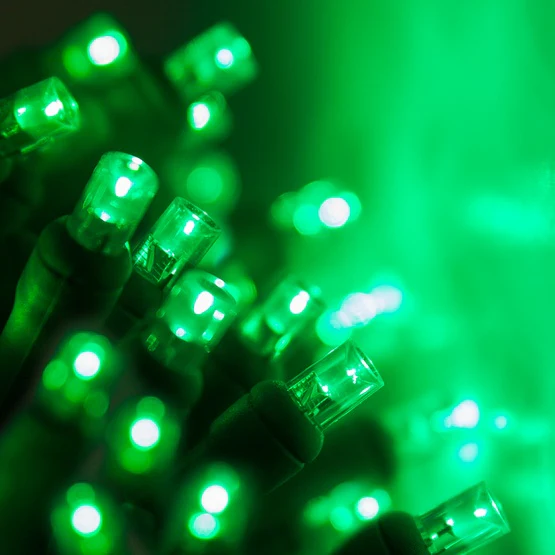 50 Light LED Conical (5MM) Light Set Green Bulbs on Green Wire, Approx. 17'4