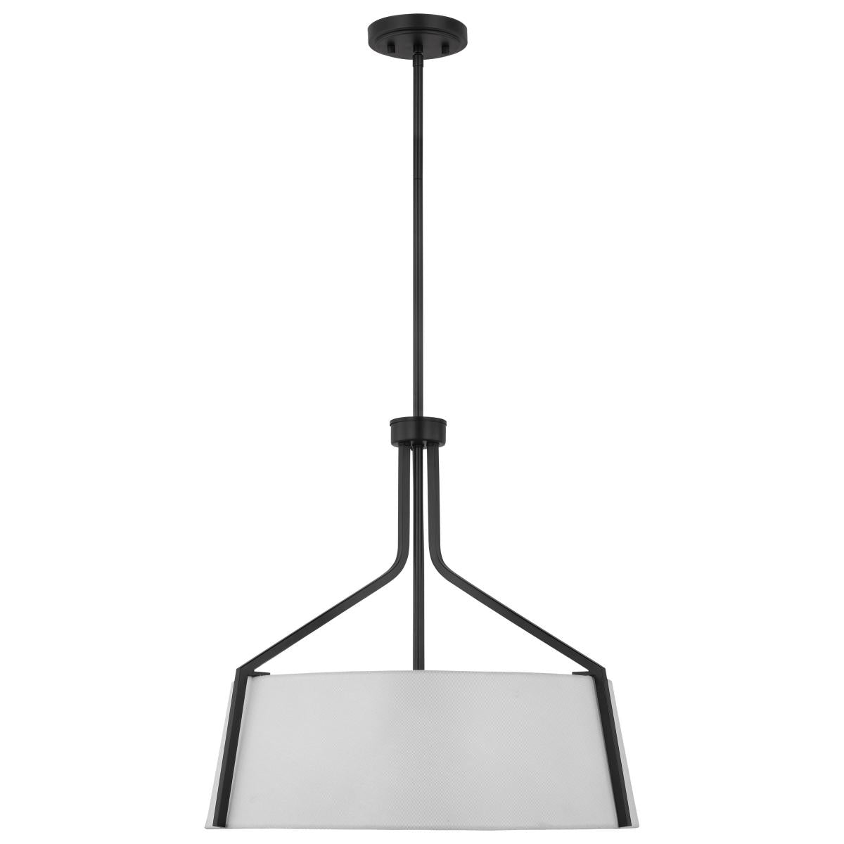 60-7669 LIVINGSTON 4LT PEND MATTE BLK Livingston; 4 Light Pendant; Medium Base; 60 Watt; Matte Black Finish; White Linen Fabric Shade - Cheap-Us