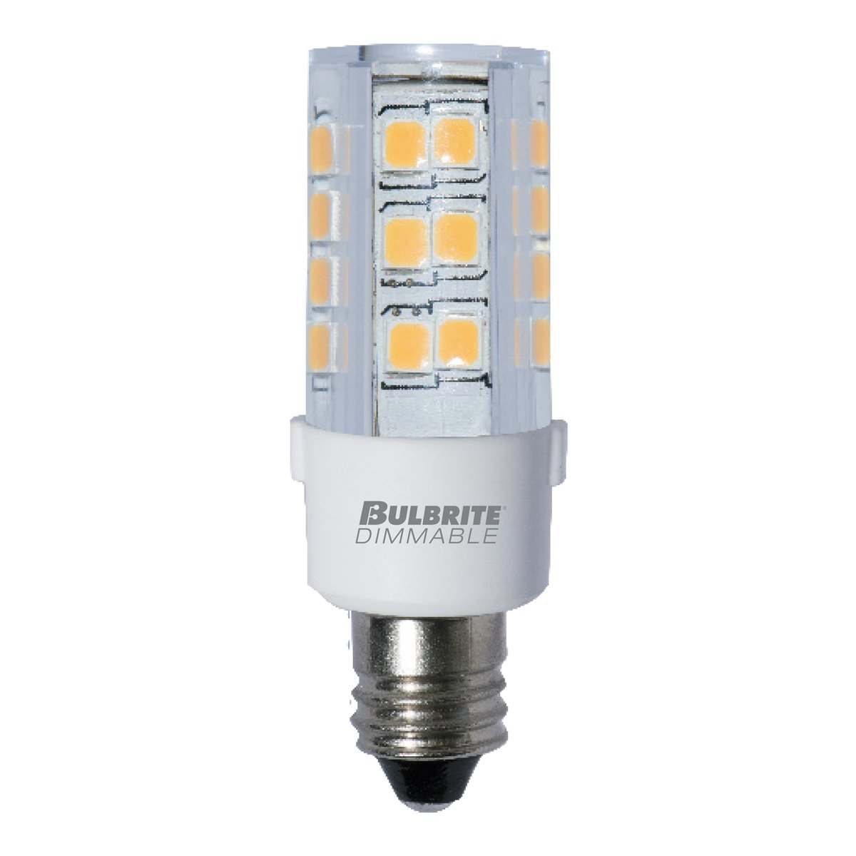 BULBRITE LED T4 MINI-CANDELABRA SCREW (E11) 4.5W DIMMABLE LIGHT BULB CLEAR 3000K/SOFT WHITE 35W INCANDESCENT EQUIVALENT 2PK (770581) - Cheap-Us
