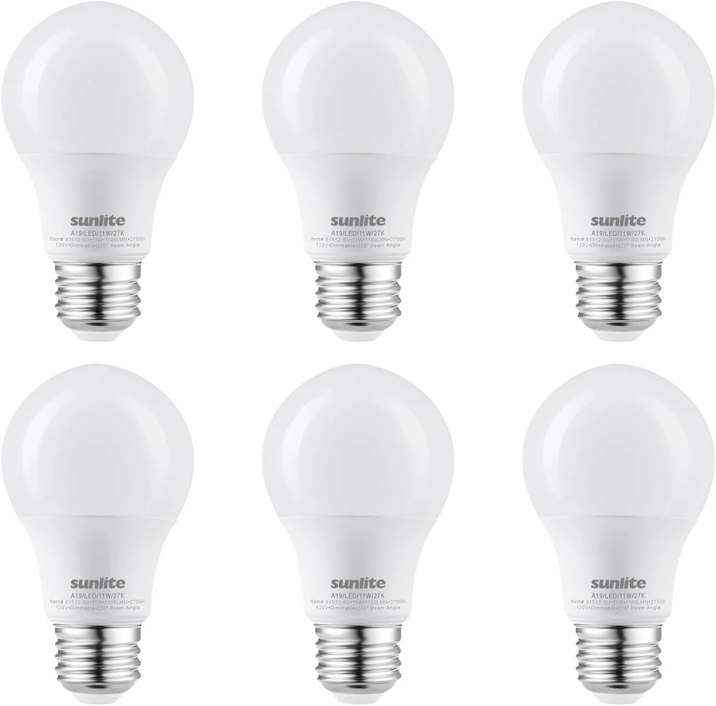 Sunlite LED A19 Light Bulb, 15 Watts (100W Equivalent), 1600 Lmns, 120V, Dimmable, Medium E26 Base, Energy Star, 90 CRI, 220 Degree Beam Angle, ETL Listed, Title-20 Compliant, 5000K Daylight, 6 Pack - Cheap-Us