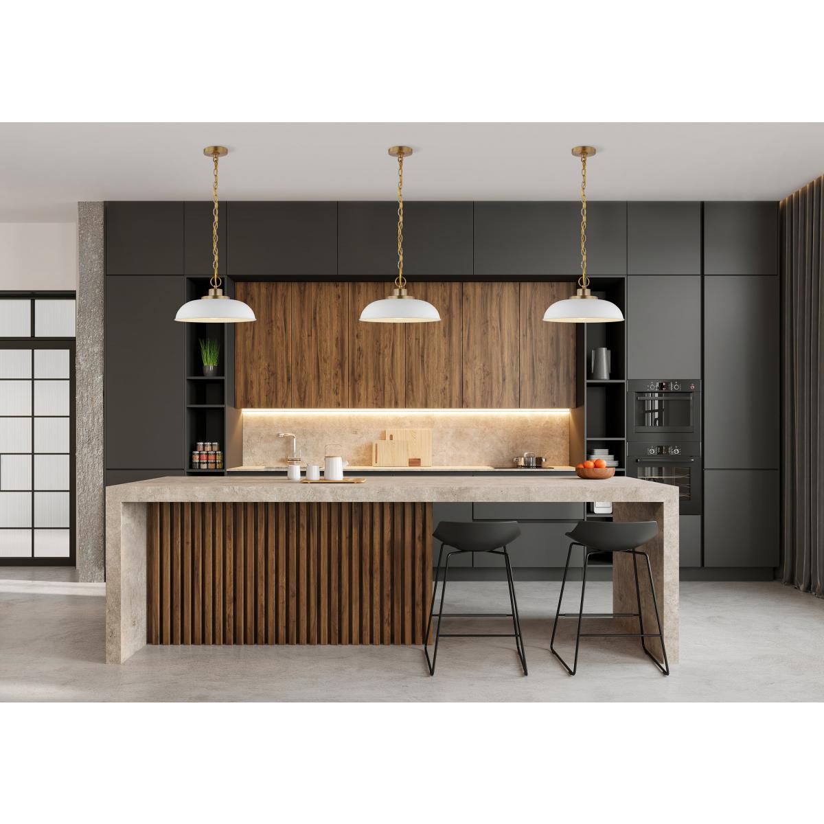60-7480 COLONY 1 LIGHT SMALL PENDANT Colony; 1 Light; Small Pendant; Matte White with Burnished Brass - Cheap-Us