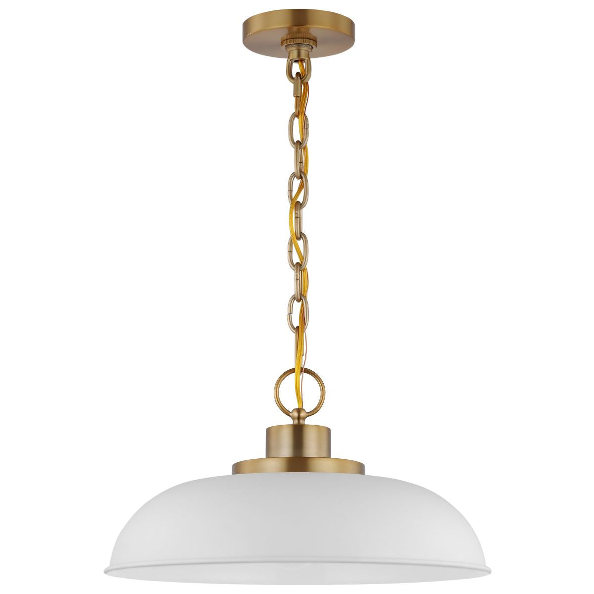 60-7480 COLONY 1 LIGHT SMALL PENDANT Colony; 1 Light; Small Pendant; Matte White with Burnished Brass - Cheap-Us