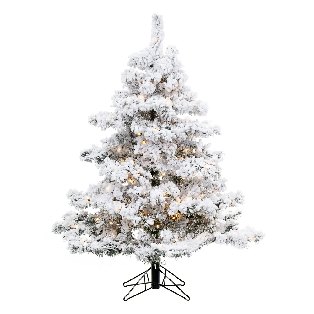 Vickerman 4.5' Flocked Alaskan Pine Artificial Christmas Tree Pure White Single Mold LED lights - Cheap-Us