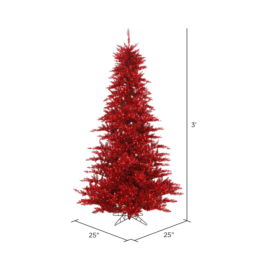 Vickerman 3' Tinsel Red Fir Artificial Christmas Tree Unlit - Cheap-Us
