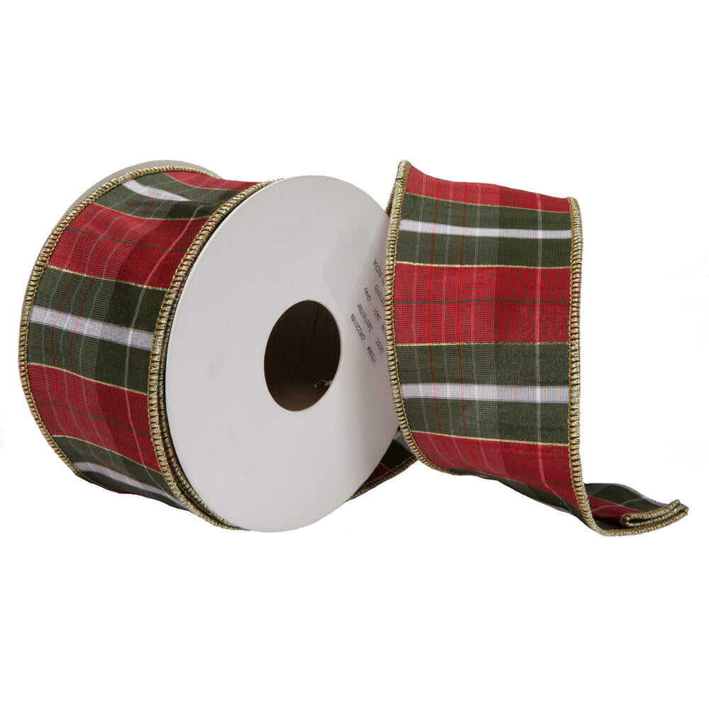 Vickerman 4 x 10 Yards Gray Dupioni Plaid Ribbon. - Cheap-Us