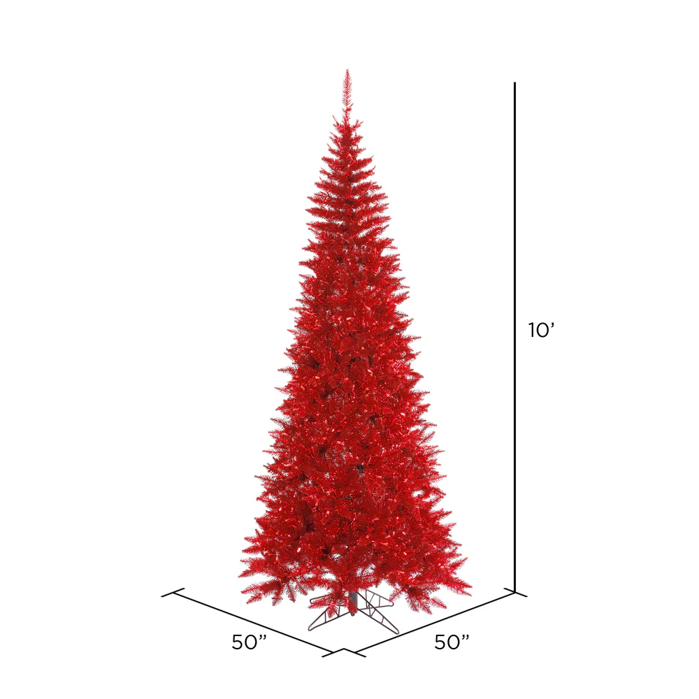 Vickerman 10' Tinsel Red Fir Slim Artificial Christmas Tree Unlit - Cheap-Us