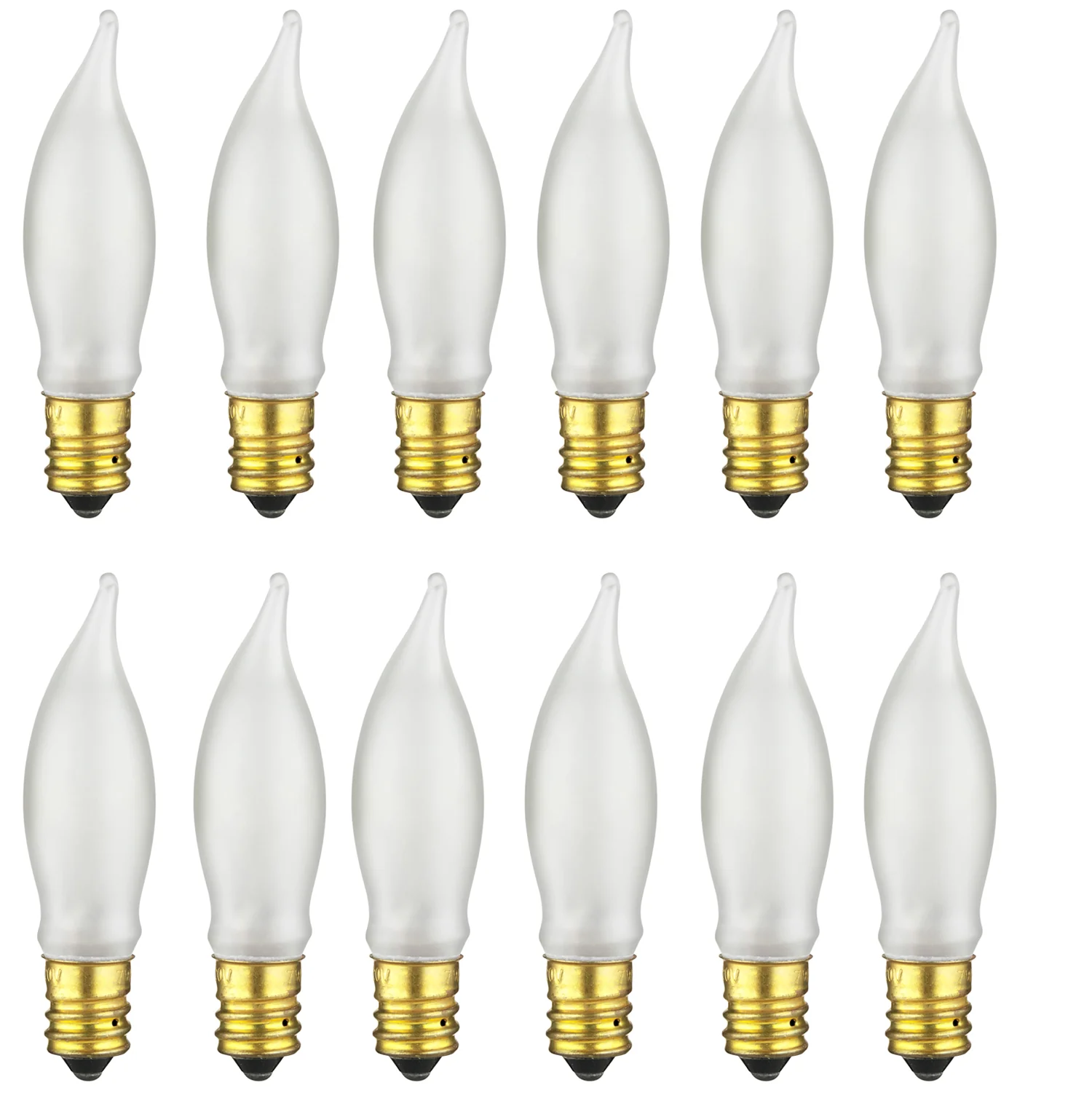 Sunlite 7CFF/25/12PK Flame Tip 7.5W Incandescent Petite Chandelier Light Bulb, Candelabra (E12) Base, Frosted Bulb (12 Pack) - Cheap-Us