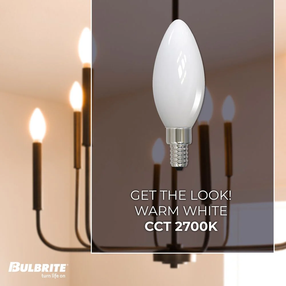Bulbrite LED B11 Filament Bulb, Milky Finish, 2700K, Fully Compatible Dimming, 5 Watts, E12 Candelabra Base, 500 Lumens, 120V, Soft White Light 36-Pack - Cheap-Us