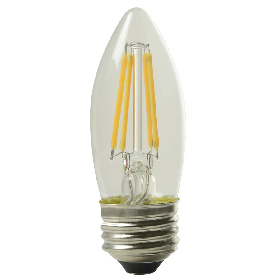 Luxrite LED B11 Torpedo Tip Chandelier Light Bulb, E26 Medium Base, 5W, 2700K - Warm White, 550 Lumens, 80 CRI, Clear Finish, Dimmable (LR21602) - Cheap-Us