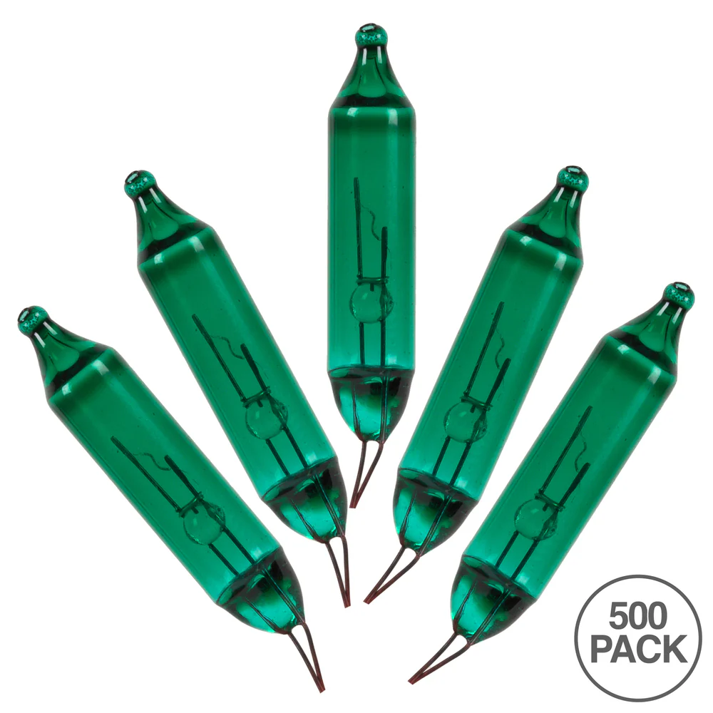 Vickerman Green Glass Incandescent Mini Bulb with Pinched Base 2.5 Volt 200mA 500/Bag - Cheap-Us
