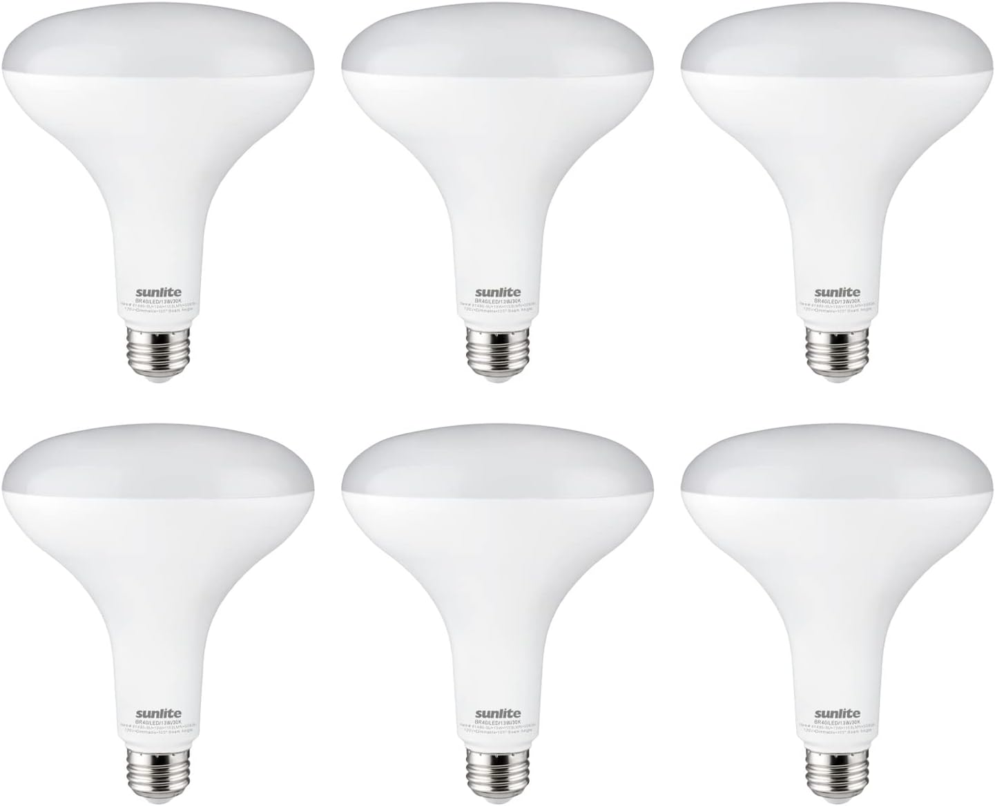 Sunlite 81488 LED BR40 Reflector Light Bulb, 13 Watts (85 Watt Equivalent), 120V, 1150 Lumens, Medium E26 Base, 90 CRI, Dimmable, Energy Star, Title-20 Compliant, ETL Listed, 6 Pack, 3000K Warm White - Cheap-Us