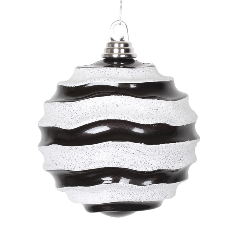Vickerman 8' Black and White Stripe Candy Finish Wave Ball Christmas Ornament with Glitter Accents - Cheap-Us