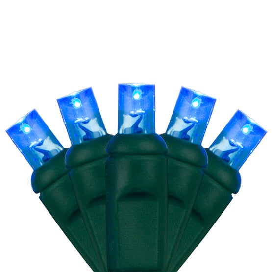 50 Light LED Conical (5MM) Light Set Blue Bulbs on Green Wire, Approx. 17'4