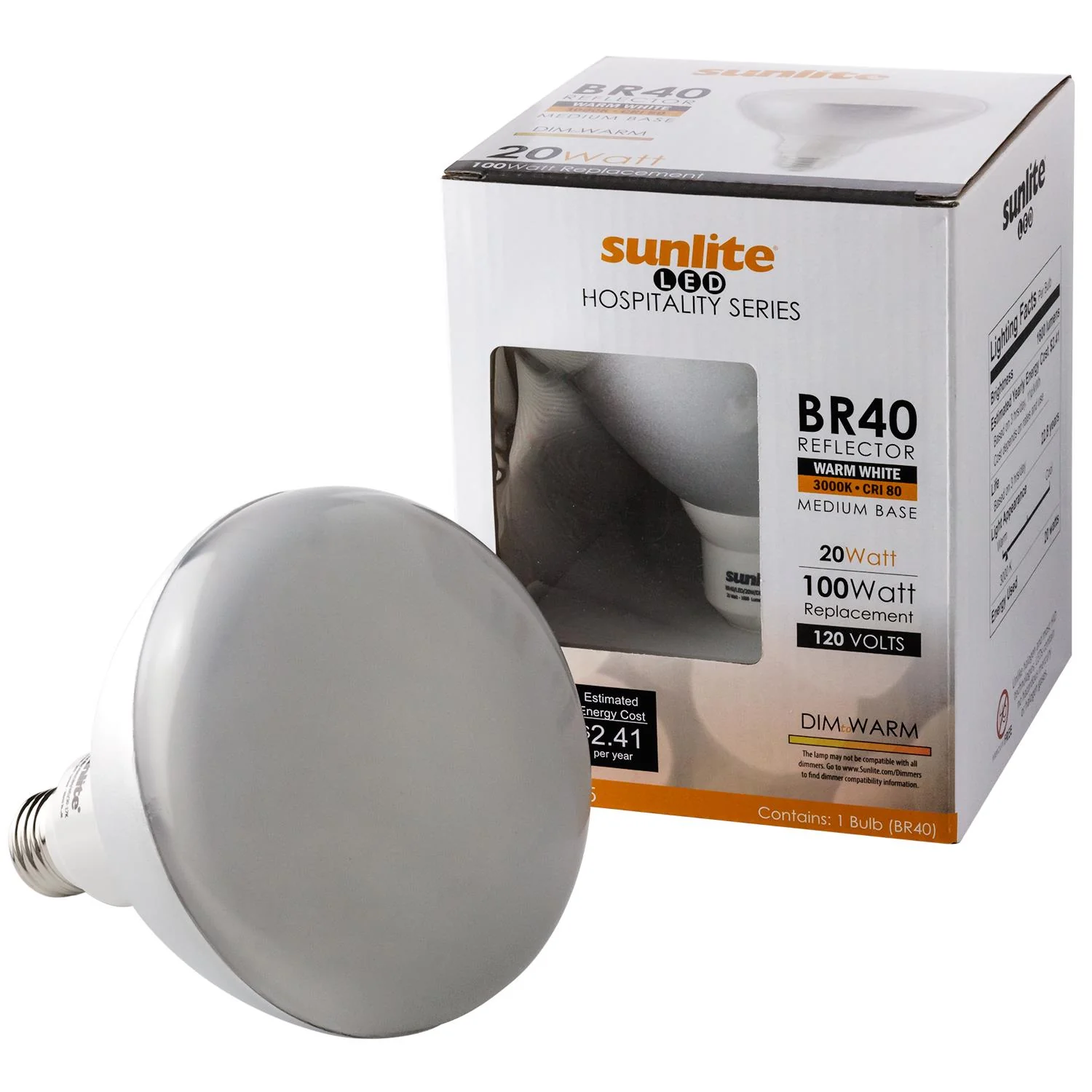 Sunlite LED BR40 Hospitality Series 20W (85W Equivalent) Light Bulb Medium (E26) Base, Warm White - Cheap-Us
