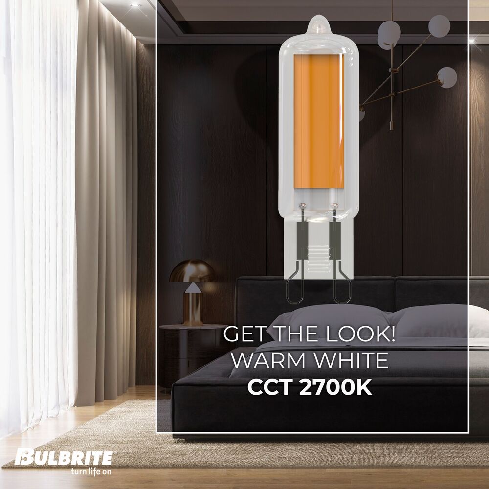 Bulbrite LED Filament Pack of (4) 3.5 Watt Mini T4 Light Bulbs with Clear Finish and Bi-Pin (G9) Base - 2700K (Warm White Light), 300 Lumens - Cheap-Us