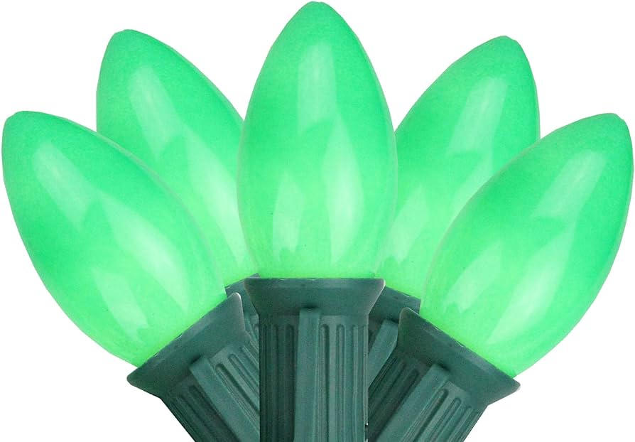 Transparent Green Finish Christmas Light String Set, C9 Shape, 12 Foot, Intermediate Base, Green Wire, 25 String Light with 12