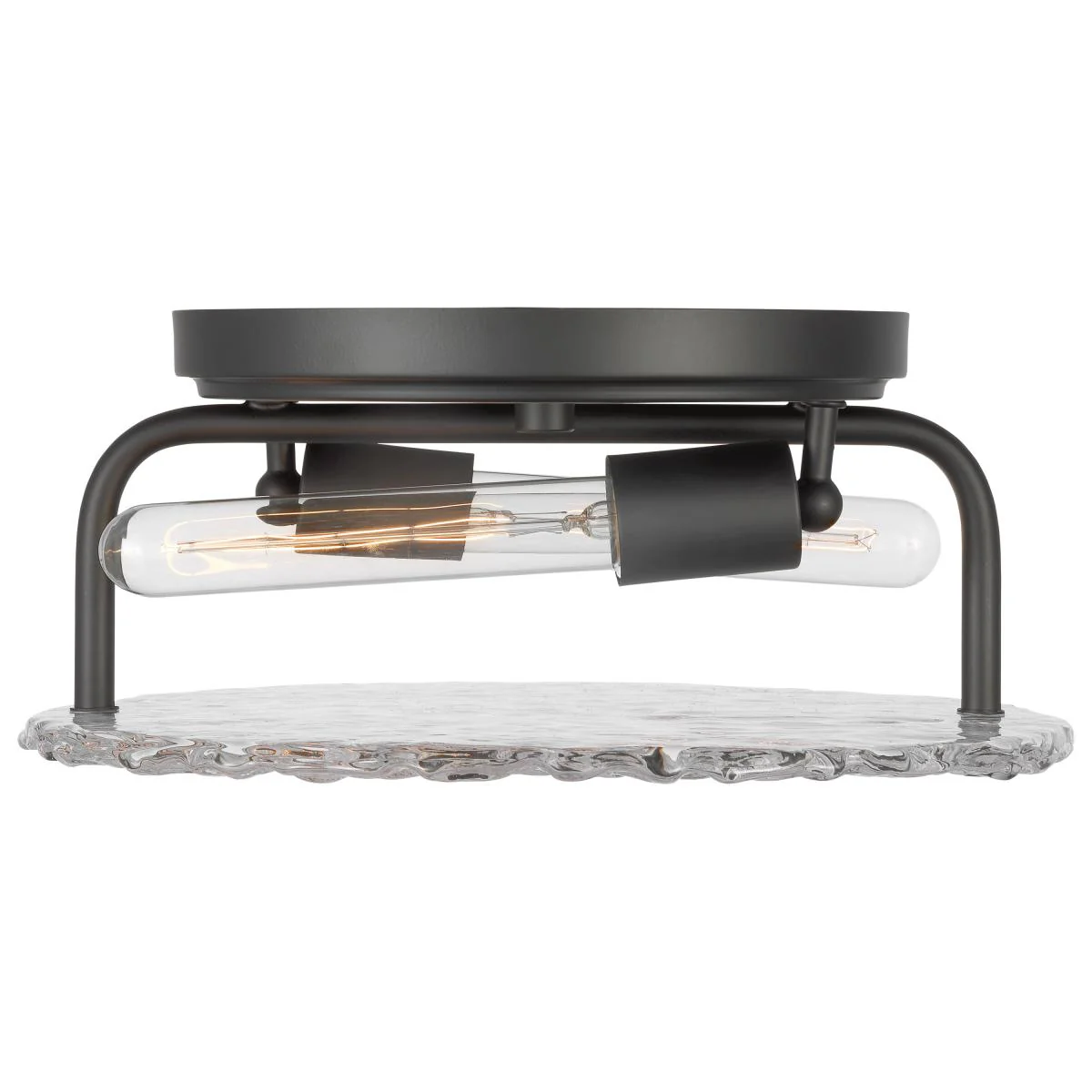 60-7810 GLACIER 2LT MED FLUSH Glacier; 2 Light Large Flush Mount; Medium Base; 60 Watt; Matte Black; Ice Glass - Cheap-Us