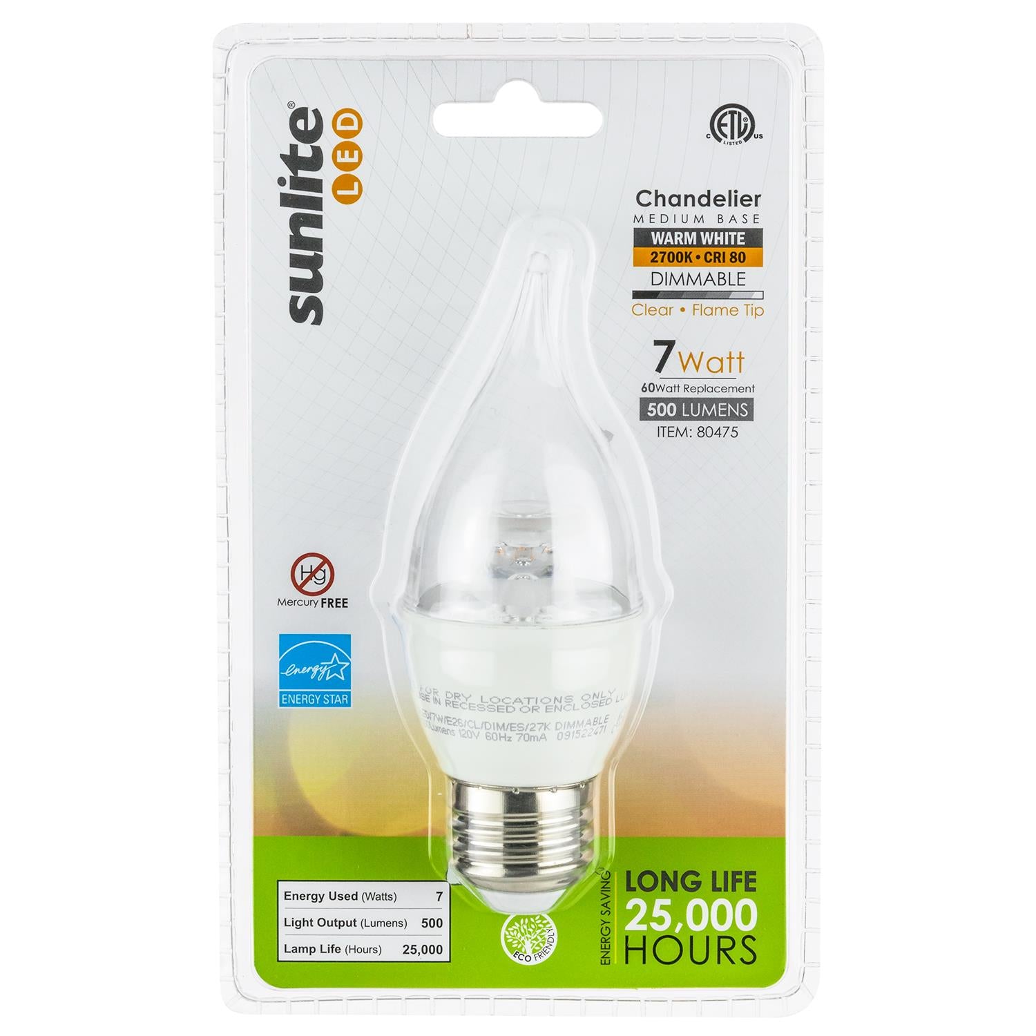 Sunlite LED Flame Tip Chandelier 7W (60W Equivalent) Light Bulb Medium (E26) Base, Warm White - Cheap-Us