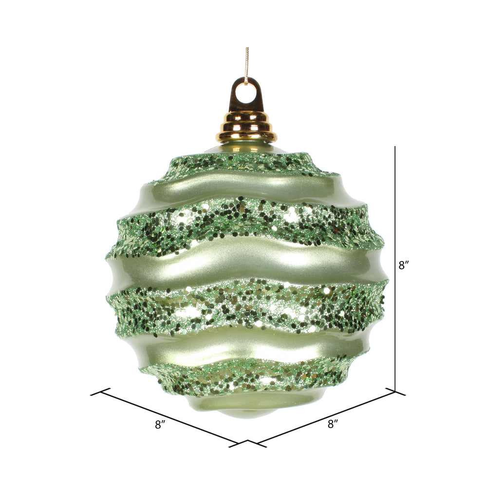 Vickerman 8' Celadon Stripe Candy Finish Wave Ball Christmas Ornament with Glitter Accents - Cheap-Us