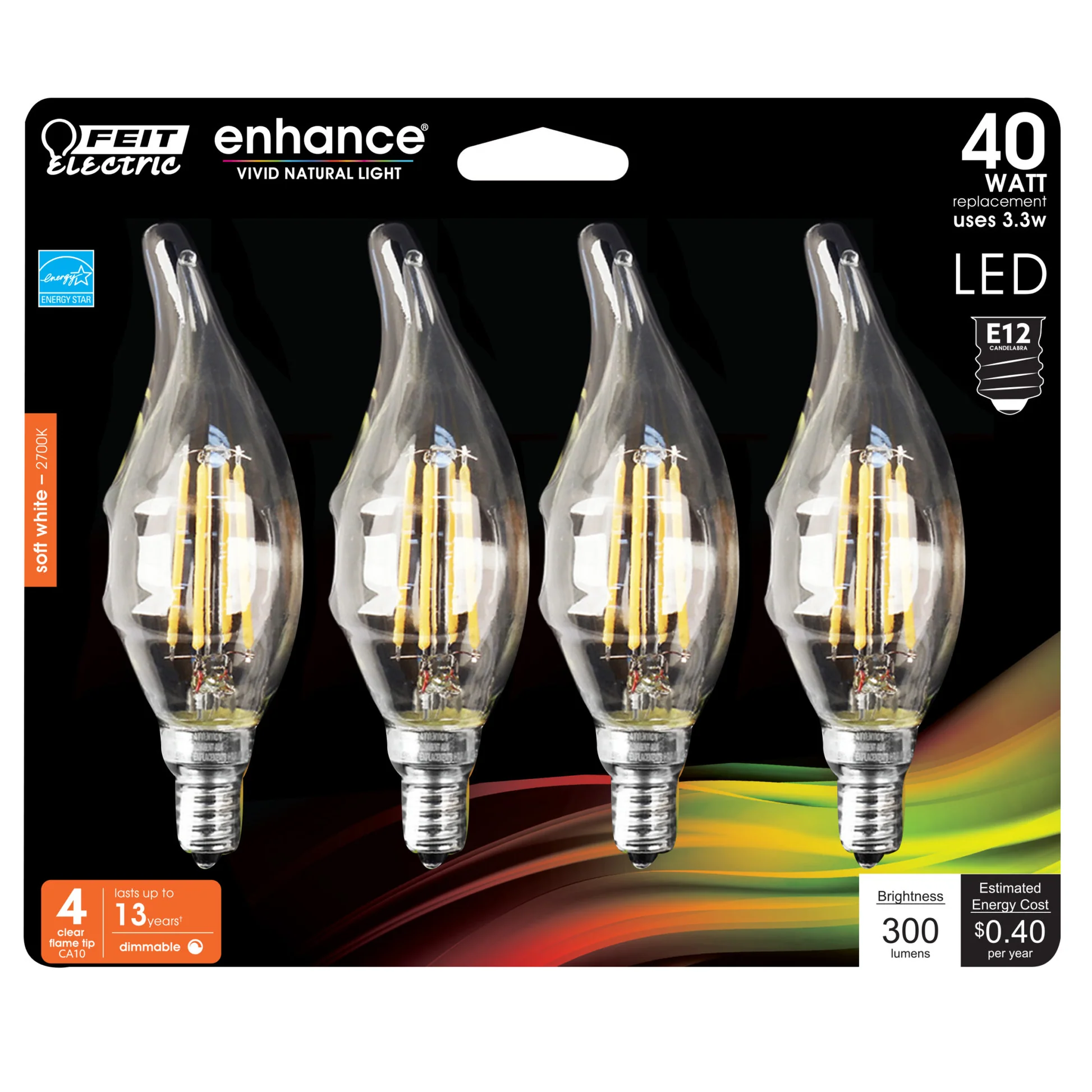 40-Watt Equivalent Flame Tip Dimmable Soft White Filament LED (4-Pack) - Cheap-Us