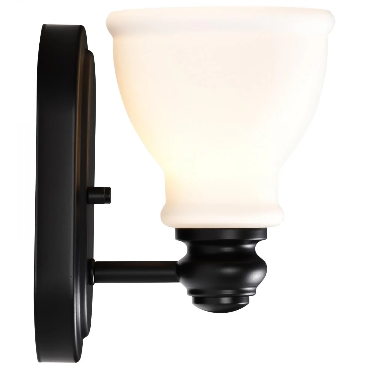 60-8021 RUSSEL 1 LIGHT VANITY Russel; 1 Light Vanity; Matte Black with Satin White Glass - Cheap-Us