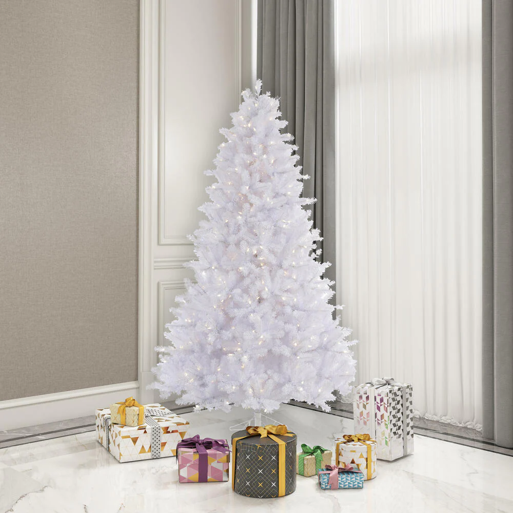 Vickerman 6.5' Crystal White Pine Artificial Christmas Tree Pure White LED Lights - Cheap-Us