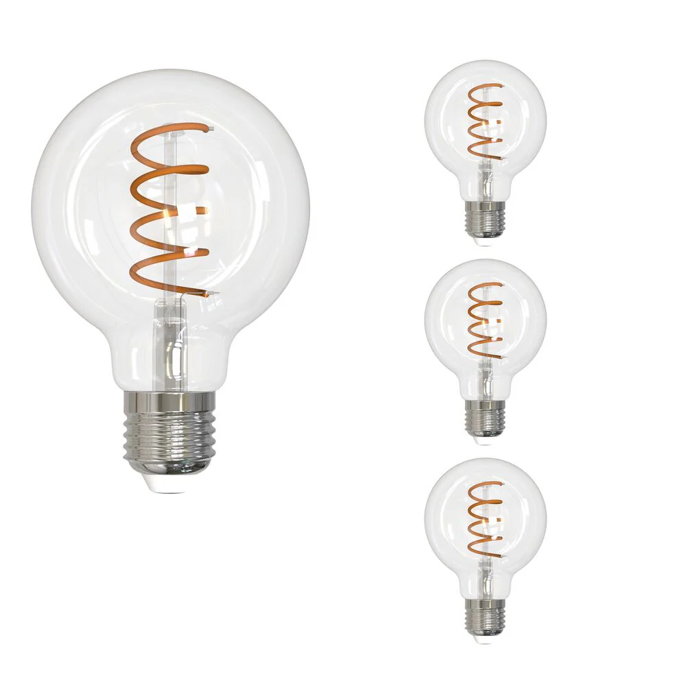 Bulbrite LED Curved Filament Pack of (4) 4.5 Watt Dimmable G25 Light Bulbs with a Clear Finish and Medium (E26) Base - 2100K (Warm Amber Light), 350 Lumens - Cheap-Us