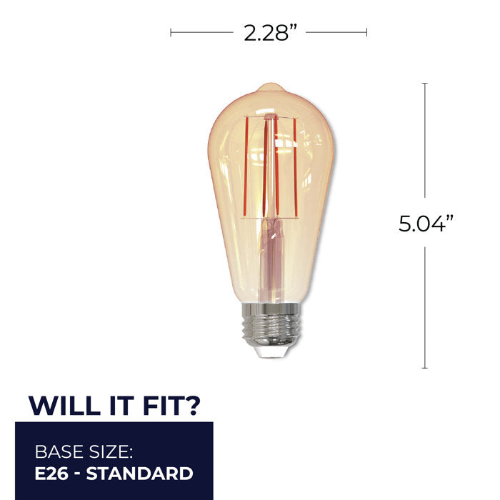 BULBRITE LED ST18 MEDIUM SCREW (E26) 5W DIMMABLE FILAMENT LIGHT BULB 2200K/AMBER 40W INCANDESCENT EQUIVALENT 2PK (776801) - Cheap-Us