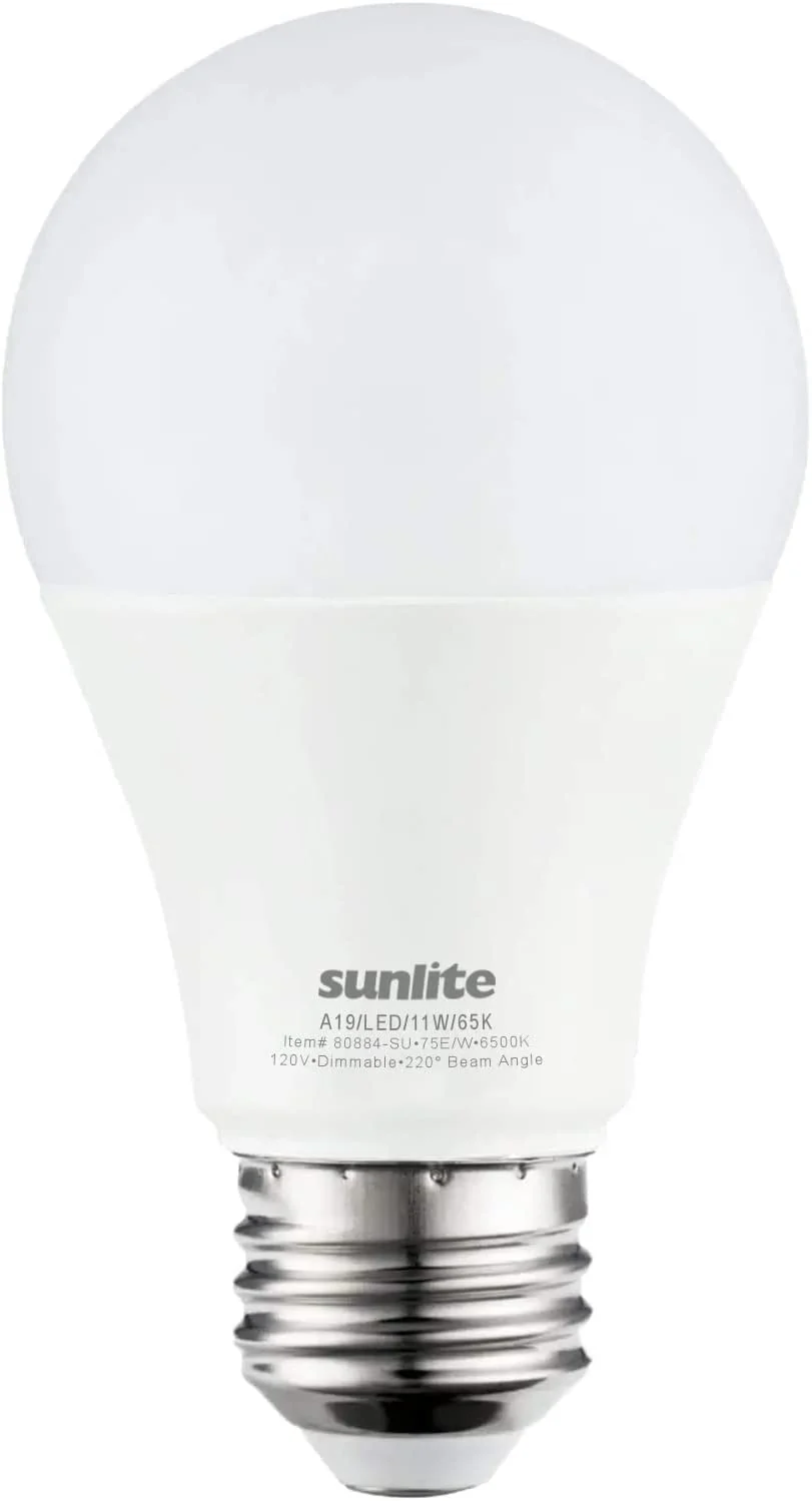 Sunlite LED A19 Standard Light Bulb, 11 Watts (75W Equivalent), 1100 Lumens, Medium Base (E26), Dimmable, UL Listed, Energy Star, 6500K Daylight, Dimmable - 6 Pack - Cheap-Us