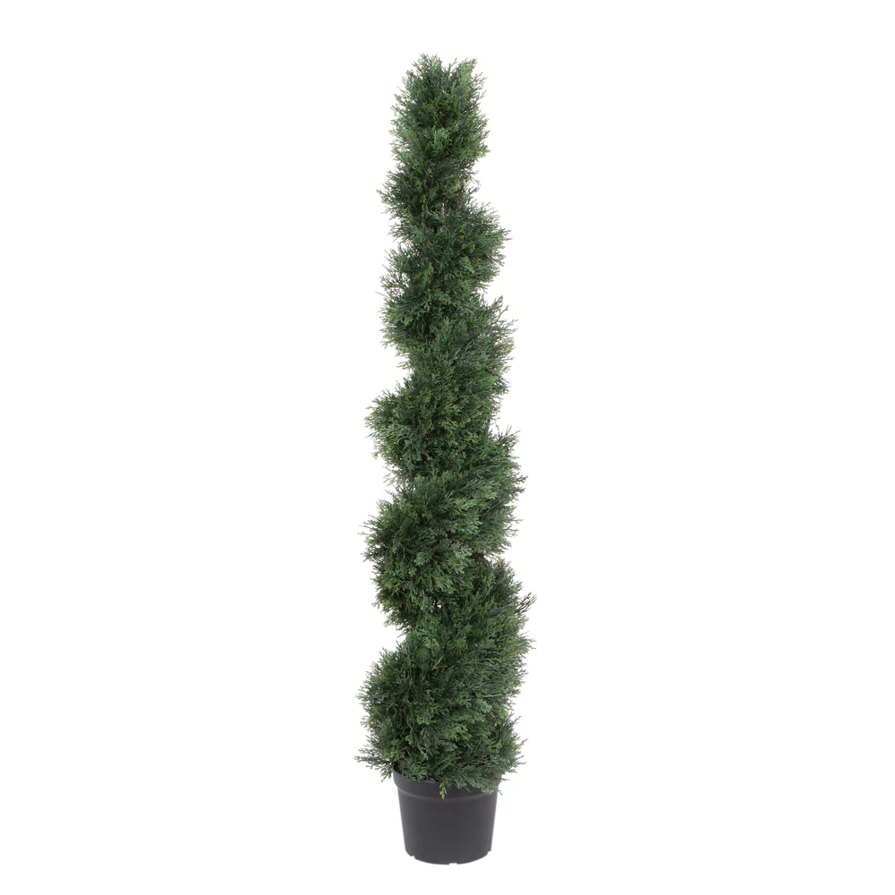 Vickerman 5' Artificial Potted Green Cedar Spiral Tree. - Cheap-Us