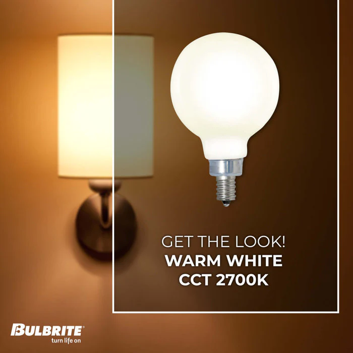 BULBRITE LED G16 CANDELABRA SCREW (E12) 4W FULLY COMPATIBLE DIMMING FILAMENT MILKY LIGHT BULB 2700K/WARM WHITE 40W INCANDESCENT EQUIVALENT 3PK (776612) - Cheap-Us