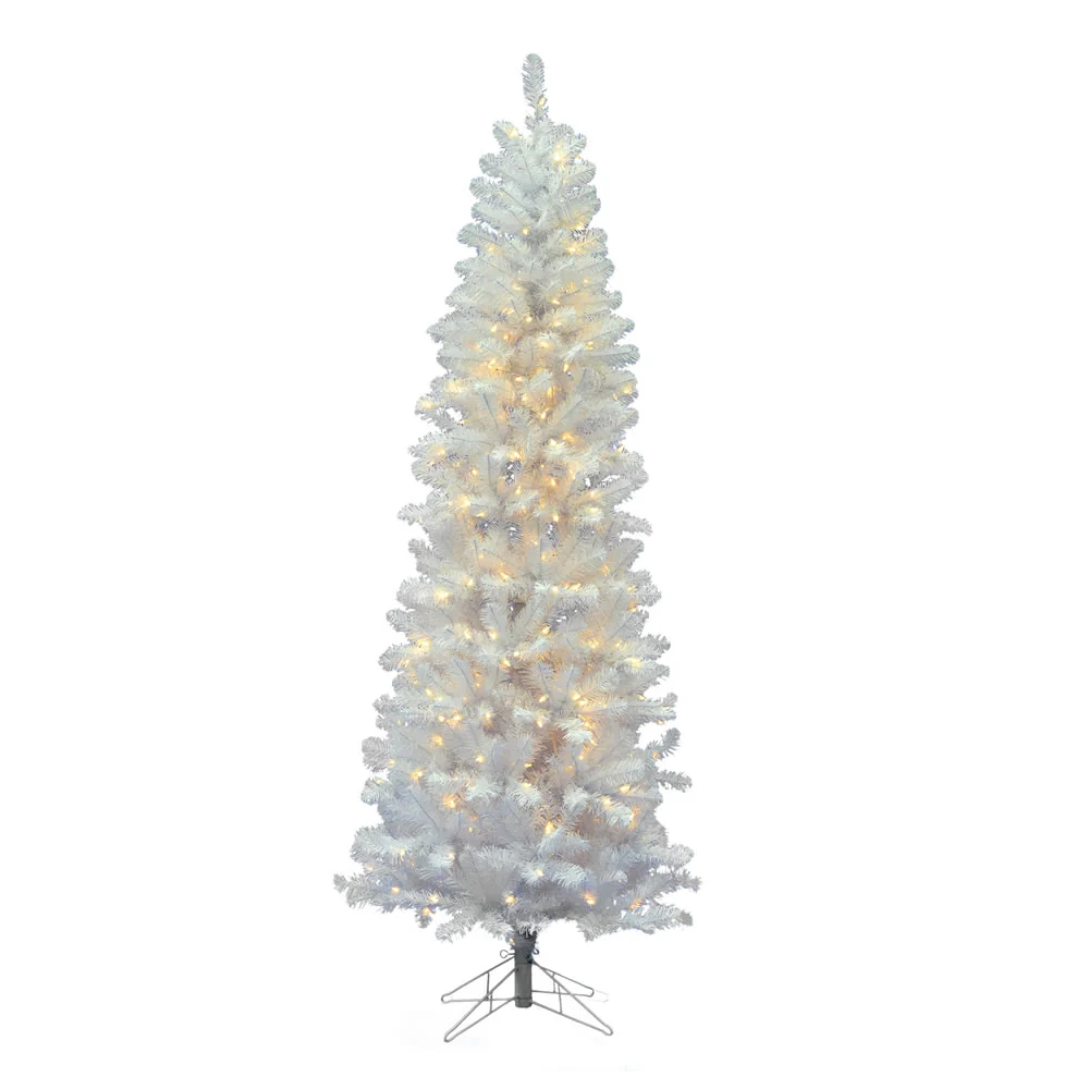 Vickerman 9.5' White Salem Pencil Pine Artificial Christmas Tree 550 Pure White LED Lights - Cheap-Us