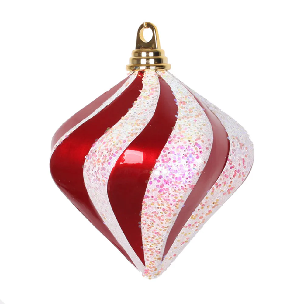Vickerman 6'' Red and White Candy/Glitter Swirl Diamond Christmas Ornament - Cheap-Us
