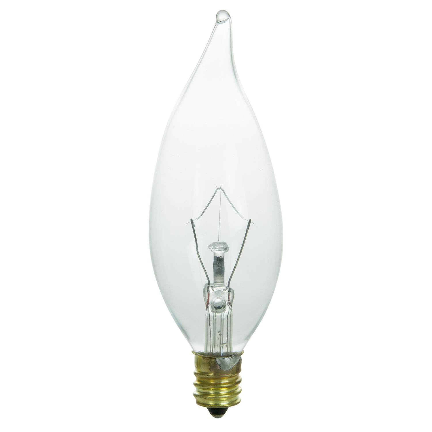 Sunlite 01328 Incandescent Petite Flame Tip, Chandelier Light Bulb, 15 Watts, 105 Lumens, Candelabra Base (E12), Dimmable, for Chandeliers, Lamps, Fixtures, Clear, 25 Pack - Cheap-Us
