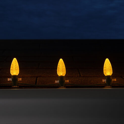 25-Light LED C9 Light Set; Yellow Bulbs on Green Wire, Approx. 16'6