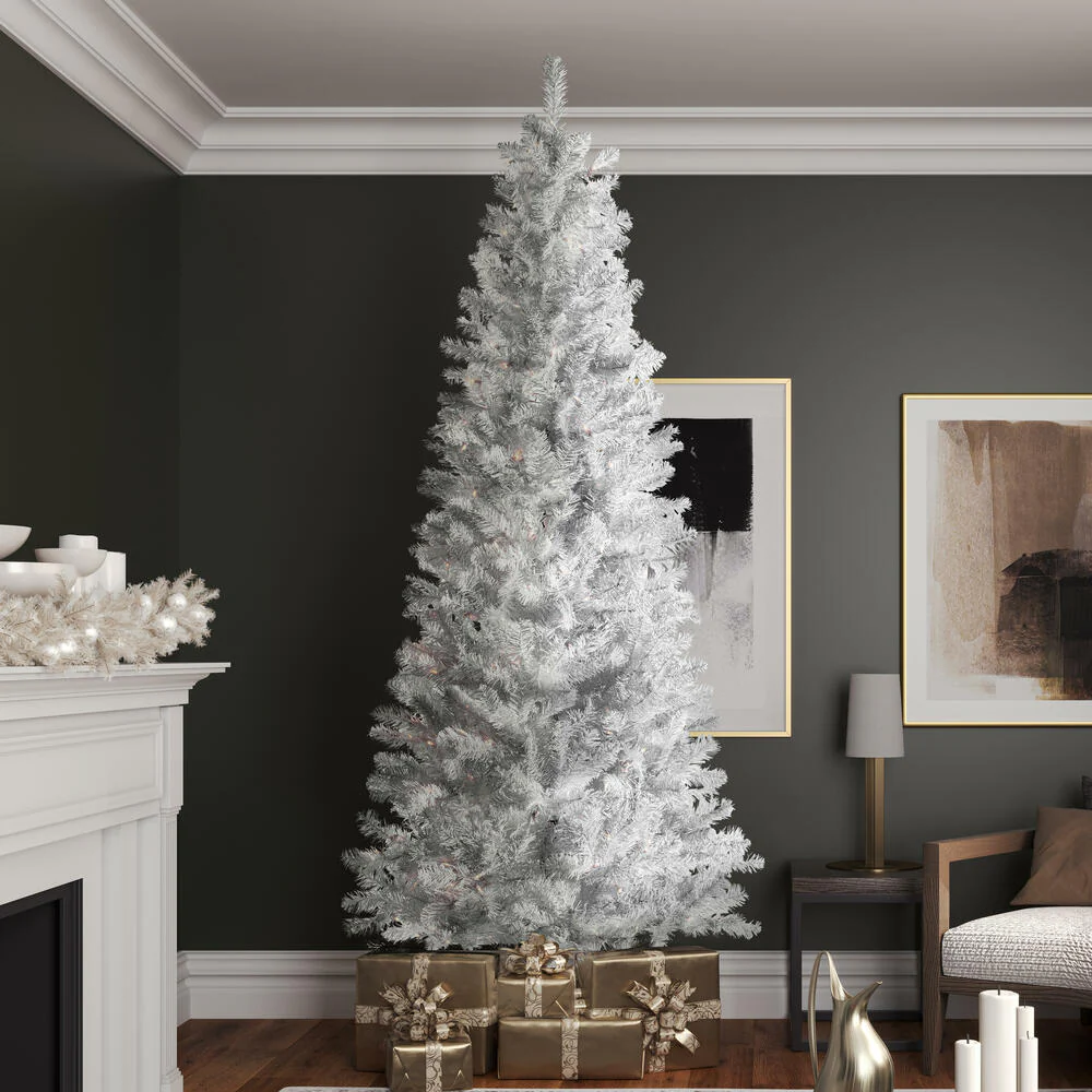 Vickerman 8.5' White Salem Pencil Pine Artificial Christmas Tree 400 Pure White LED Lights - Cheap-Us