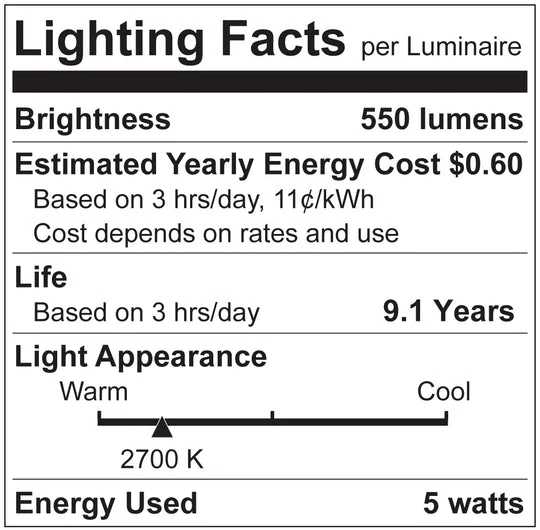 Luxrite LED B11 Torpedo Tip Chandelier Light Bulb, E26 Medium Base, 5W, 2700K - Warm White, 550 Lumens, 80 CRI, Clear Finish, Dimmable (LR21602) - Cheap-Us