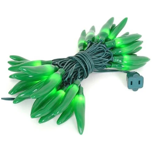 Green Chili Finish Christmas Light String Set, White Wire, 35 Light Holder with 12