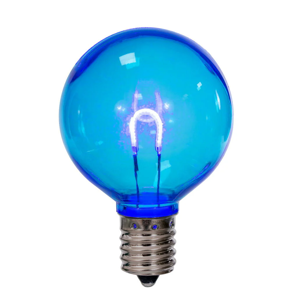 Vickerman G50 Transparent U-Shaped Filament Blue Bulb, E17 Base, .6 Watts, 25 Pcs Assorted/Bag.  Colors included are Blue, Red, Green, Purple and Amber. - Cheap-Us