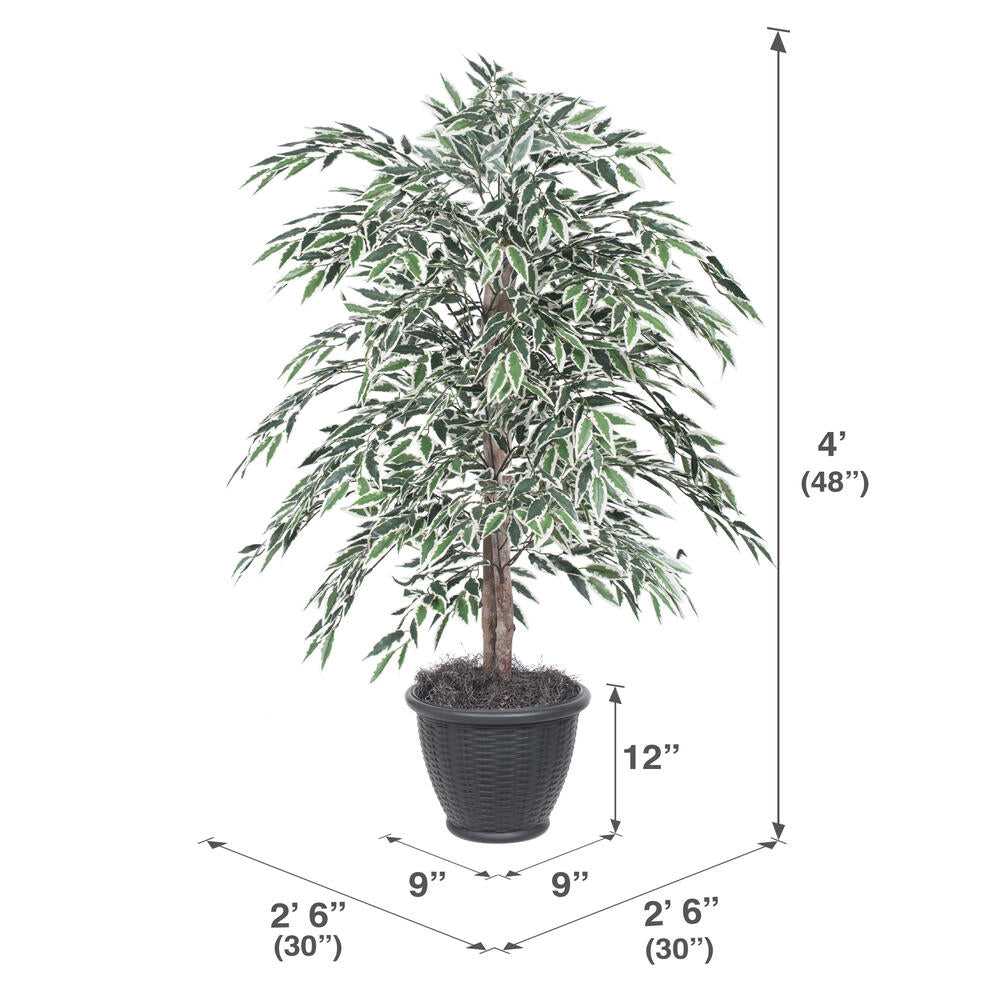 Vickerman 4' Artificial Variegated Smilax Bush Gray Round Plastic Container. - Cheap-Us