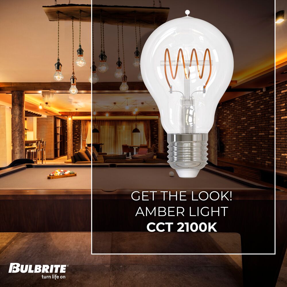 Bulbrite LED Curved Filament Pack of (4) 4.5 Watt Dimmable A19 Light Bulbs with Clear Finish and Medium (E26) Base - 2100K (Warm Amber Light), 350 Lumens - Cheap-Us