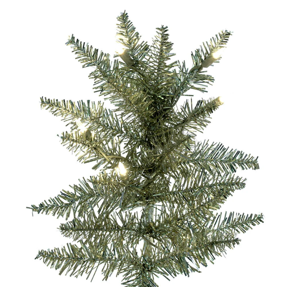 Vickerman 6.5' Champagne Tinsel Fir Slim Artificial Christmas Tree Warm White Dura-lit LED Lights - Cheap-Us