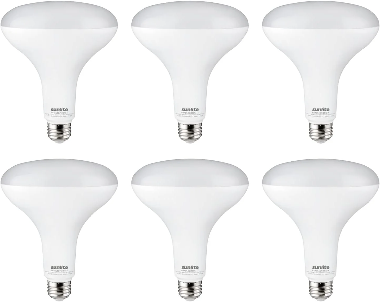 Sunlite 81487 LED BR40 Reflector Light Bulb, 13 Watts (85 Watt Equivalent), 120V, 1150 Lumens, Medium E26 Base, 90 CRI, Dimmable, Energy Star, Title-20 Compliant, ETL Listed, 6 Pack, 2700K Soft White - Cheap-Us
