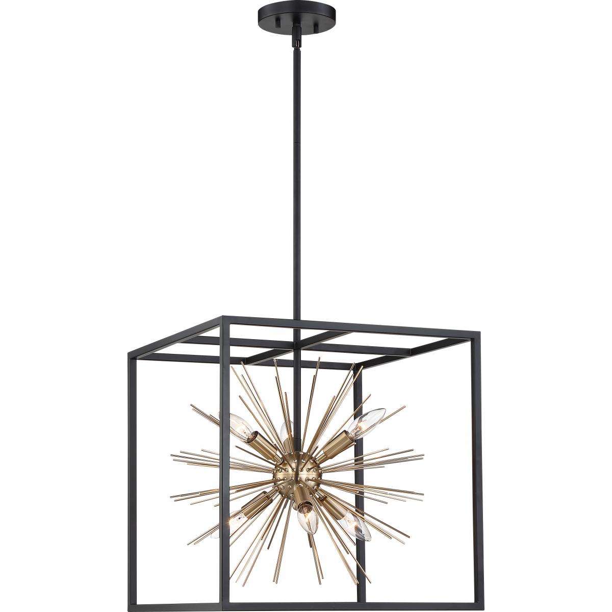 60-6730 SPIREFLY 6 LIGHT PENDANT Spirefly- 6 Light PendantMatte Black and Burnished Brass Finish - Cheap-Us