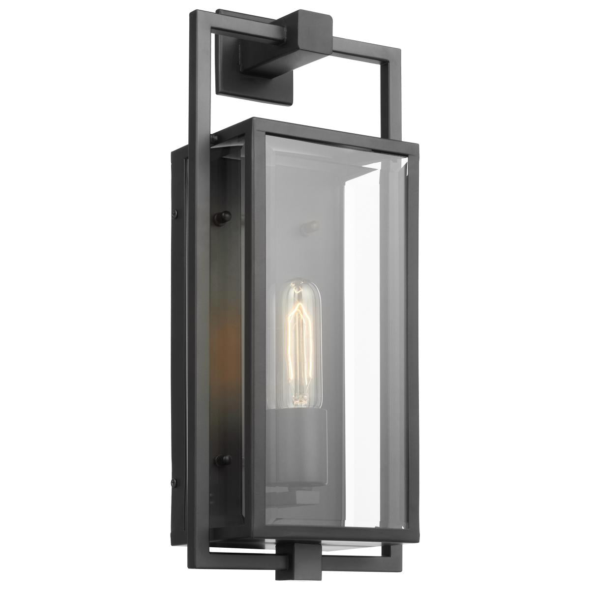60-7544 EXHIBIT 1 LT MD WALL LANTERN Exhibit; 1 Light; Medium Wall Lantern; Matte Black Finish with Clear Beveled Glass - Cheap-Us