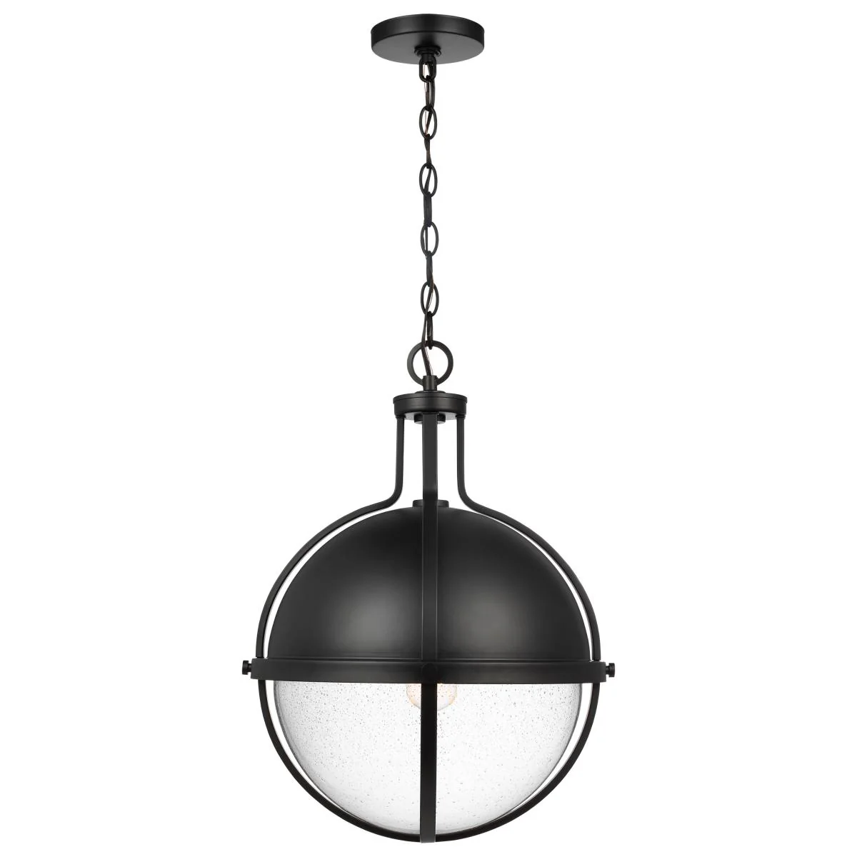 60-7675 LINCOLN 1LT LG PEND MATTE BLK Lincoln; 1 Light Large Pendant; Medium Base; 60 Watt; Matte Black Finish; Clear Seeded Glass - Cheap-Us