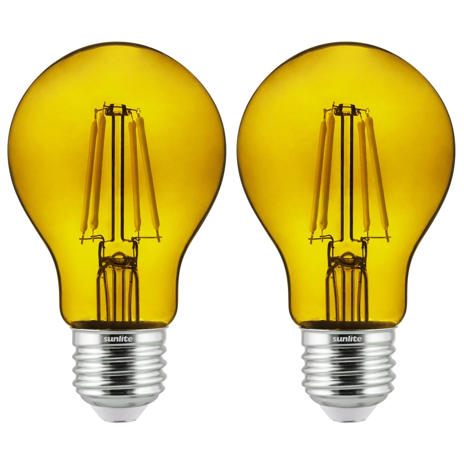 2-Pack Sunlite LED Transparent Yellow A19 Filament Bulbs, 4.5 Watts, Dimmable, UL Listed - Cheap-Us