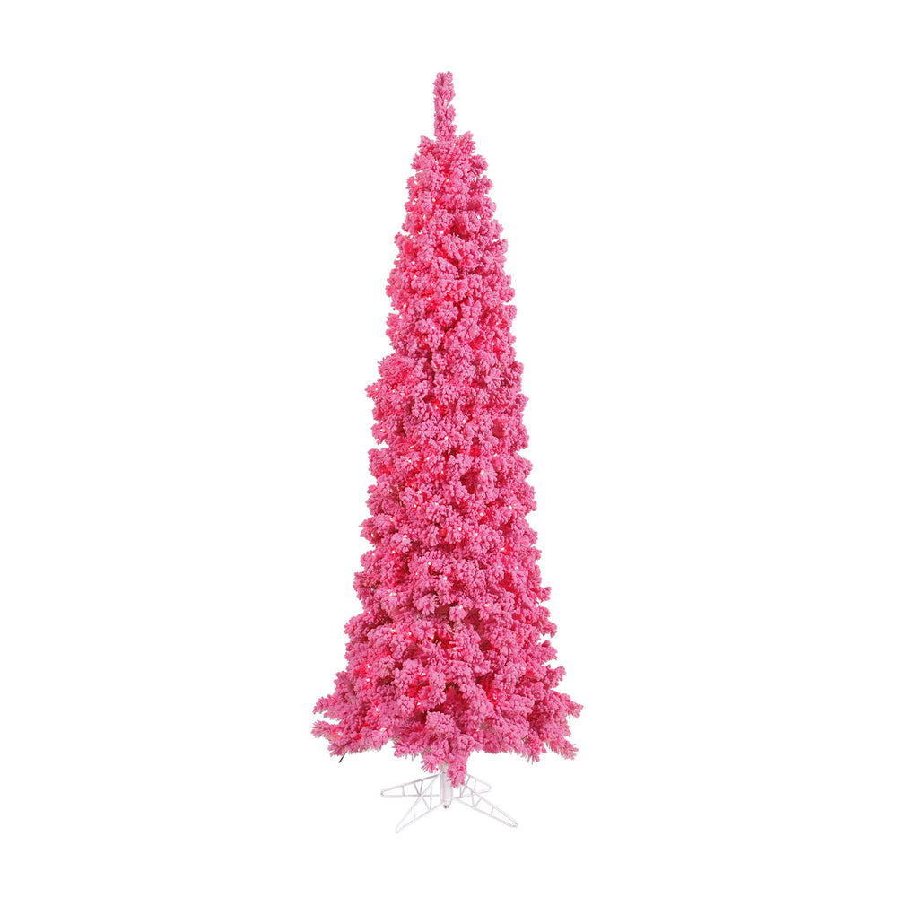 Vickerman 7.5' Flocked Pink Slim Fir Artificial Christmas Tree Pink Dura-lit LED Lights - Cheap-Us