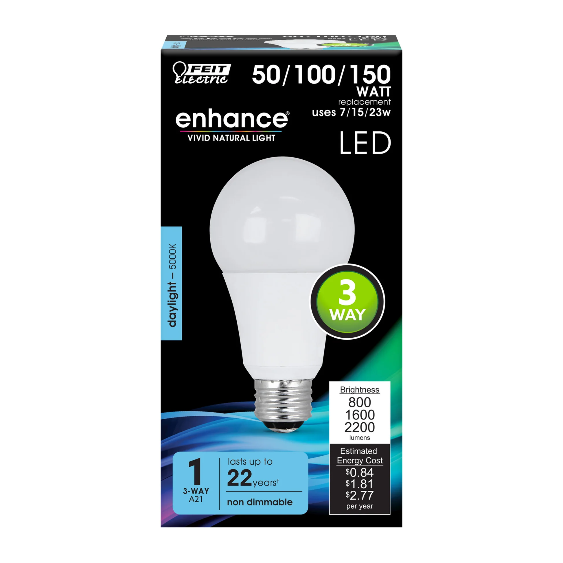 800 / 1600 / 2200 Lumen 5000K 3-Way Non-Dimmable LED - Cheap-Us
