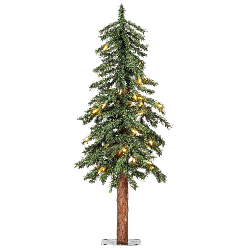 Vickerman 2' 3' 4' Natural Bark Alpine Artificial Christmas Tree Set Warm White Dura-lit LED Lights - Cheap-Us